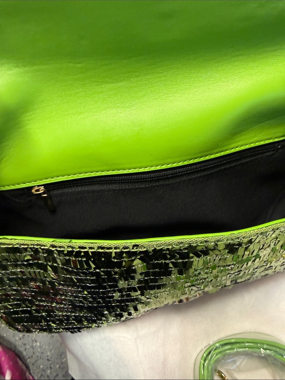 Lime Green Sequin Shoulder Bag - Picture 4 of 6